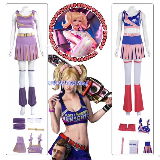 Lollipop Chainsaw Halloween Cosplay Costume Women Cheerleaders Sexy Dresses Outfit Suit XS-3XL Anime Carnival Uniforms Role-play
