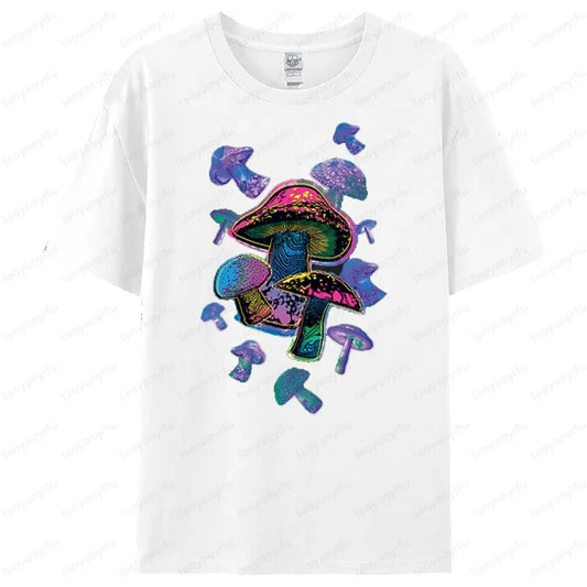 Colorful Mushrooms T-Shirt Rave Hippie Festival Magic Trippy Shirt Psychedelic Party Nature Plants Forest Tee Men Cotton Shirt