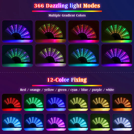 Rechargeable Glow Folding Fan,Led Fan Dancing Light Fans,Foldable Hand Fan,for Music Festival Dj Bar Club Neon Party Rave Night