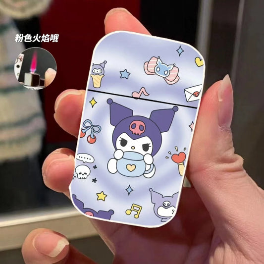 Gift Set Hello Kitty Turbo Gas Lighter, Pink Fire Windproof Metal Flip Cover Women's Lighter Jet Flame, Smoking Accessories