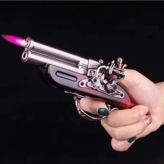 New Gun Cigar Igniter Pistol Model Lighter Windproof Open Flame All Metal Cool Red Fire Cigarette Lighters & Smoking Accessories