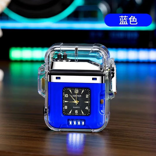 New Waterproof Double Arc Plasma Flashlight, Outdoor Lighter, Transparent Watch, USB Rechargeable, Flameless, Windproof Lighter