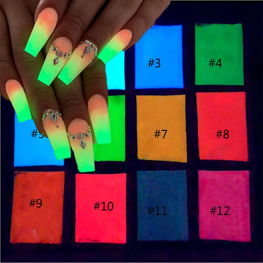 10g Luminous Phosphor Nail Powder Blue/Green/Red Glow In Dark Neon Pigment Dust for Face/Body/Eyeshadow Makeup Nail Art Decorat
