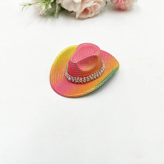 Neon Glitter Cowboy Hat Hair Clip Glowing Disco Party Decoration Accessories Rave Festival Accessories 10 cm