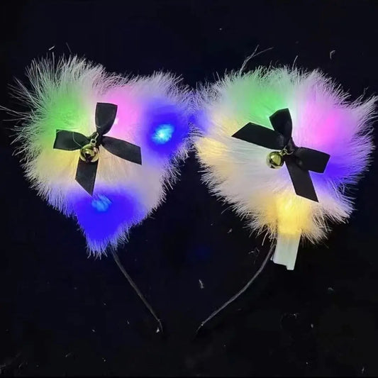 5/10PCS Kawaii LED Fox Ears Bell JK Headband – Glowing Fluffy Hair Clip for Cosplay & Cute Outfits