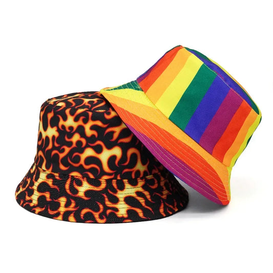 Vintage Rainbow Printed Fishing Hat Summer Fisherman Hat Reversible Bucket Hats For Women Men Street Hip Hop Bucket Cap 2023
