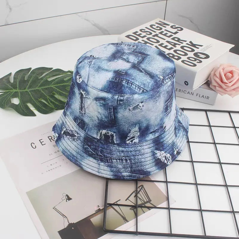 Graffiti bucket hat double-sided wearing retro sunshade sunscreen hat men and women outdoor versatile hip-hop printed pot hat