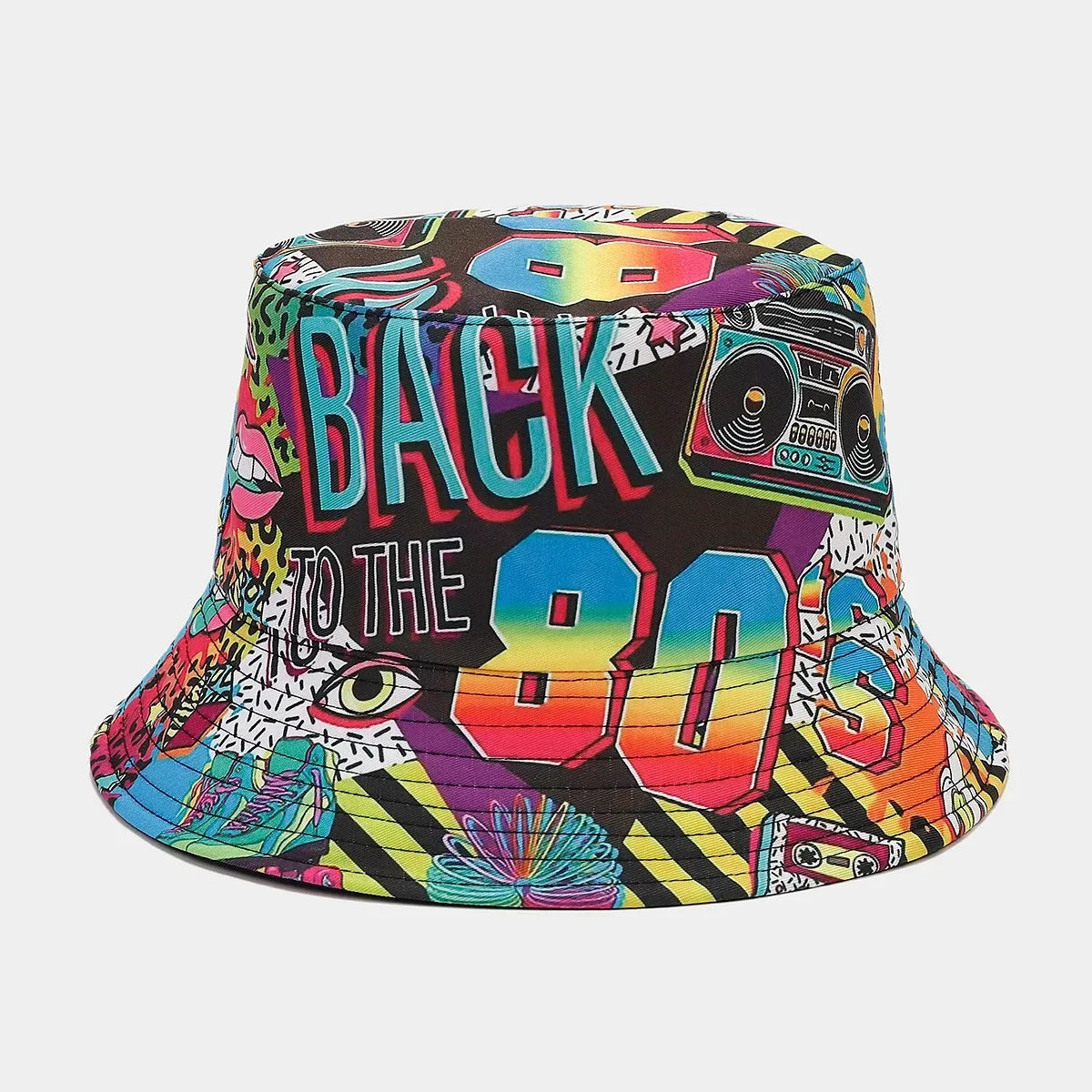Summer Vintage 80 90 Party Graffiti Bucket Hat Men Women Reversible Panama European  American Classics Bob Fishing Beach Sun Hat
