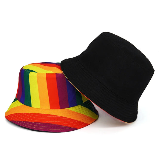 Vintage Rainbow Printed Fishing Hat Summer Fisherman Hat Reversible Bucket Hats For Women Men Street Hip Hop Bucket Cap 2023