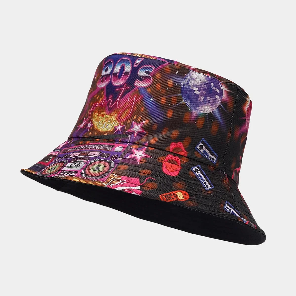 Summer Vintage 80 90 Party Graffiti Bucket Hat Men Women Reversible Panama European  American Classics Bob Fishing Beach Sun Hat