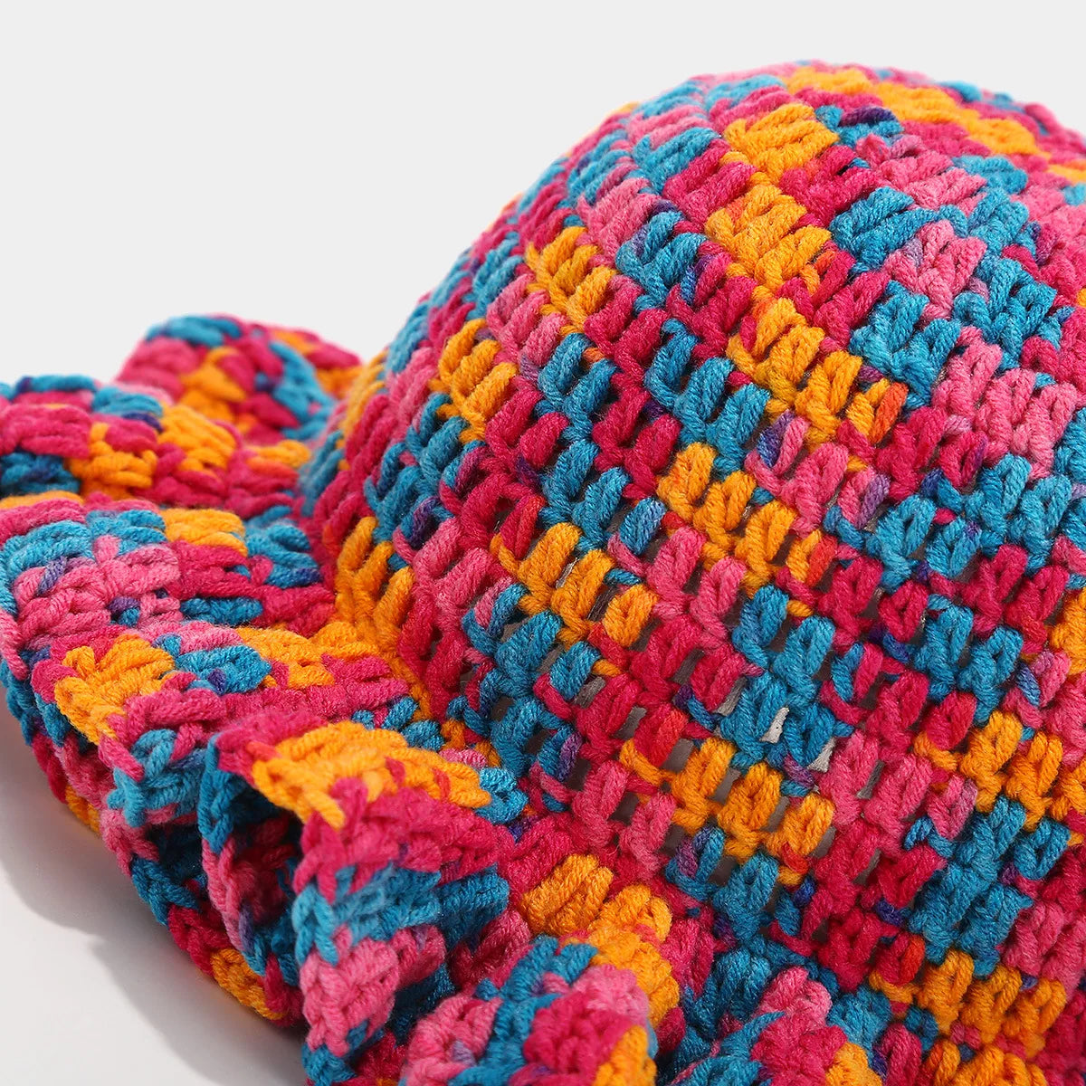 Ruffle Edge Knitted Bucket Hat Cross-border Hot Sale Hand Crocheted Hat Fashionable Colored Frilly Wool Bucket Hat