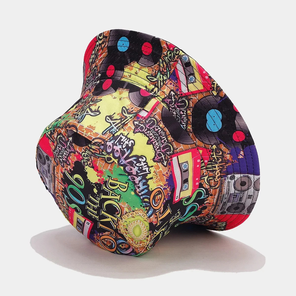 Summer Vintage 80 90 Party Graffiti Bucket Hat Men Women Reversible Panama European  American Classics Bob Fishing Beach Sun Hat