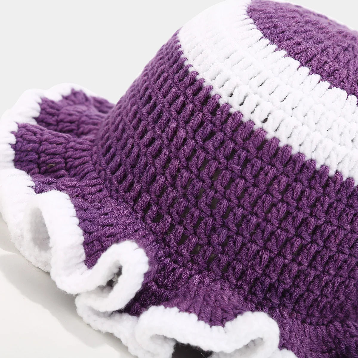 Ruffle Edge Knitted Bucket Hat Cross-border Hot Sale Hand Crocheted Hat Fashionable Colored Frilly Wool Bucket Hat