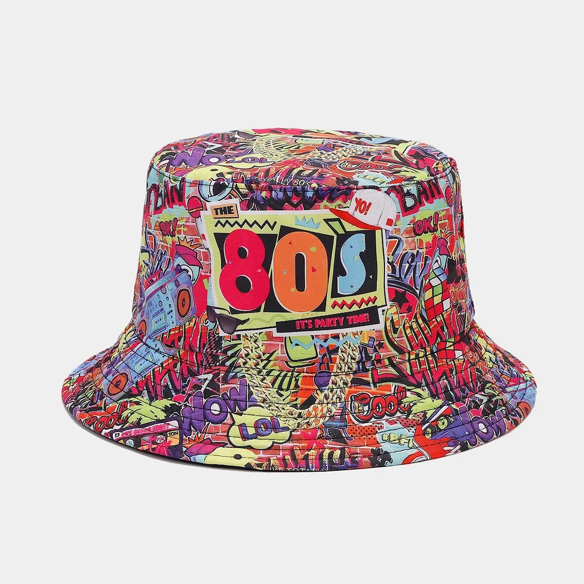 Summer Vintage 80 90 Party Graffiti Bucket Hat Men Women Reversible Panama European  American Classics Bob Fishing Beach Sun Hat