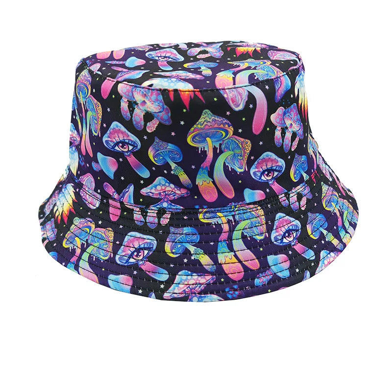 Graffiti bucket hat double-sided wearing retro sunshade sunscreen hat men and women outdoor versatile hip-hop printed pot hat