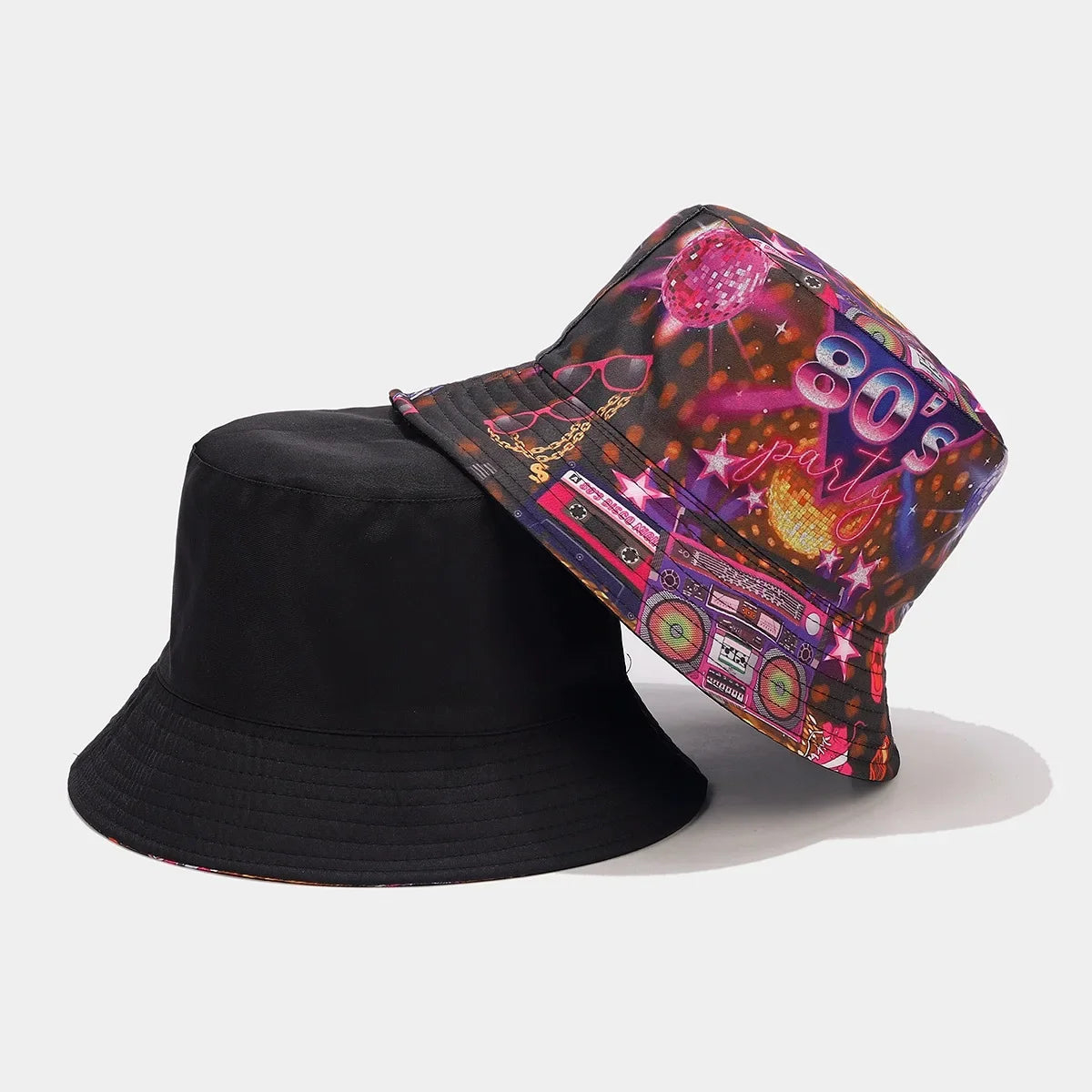 Summer Vintage 80 90 Party Graffiti Bucket Hat Men Women Reversible Panama European  American Classics Bob Fishing Beach Sun Hat