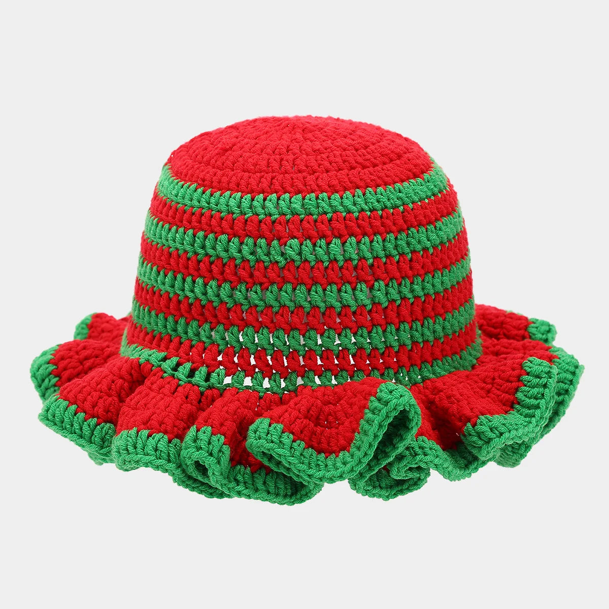 Ruffle Edge Knitted Bucket Hat Cross-border Hot Sale Hand Crocheted Hat Fashionable Colored Frilly Wool Bucket Hat