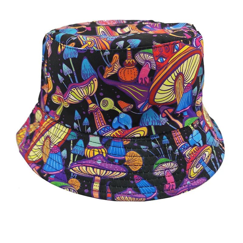 Graffiti bucket hat double-sided wearing retro sunshade sunscreen hat men and women outdoor versatile hip-hop printed pot hat