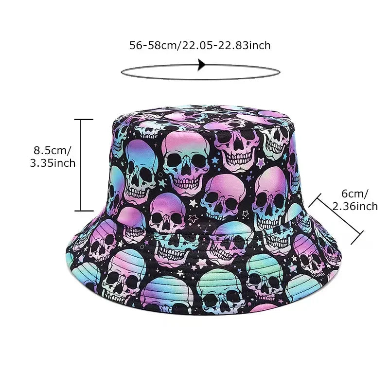 Summer Vintage 80 90 Party Graffiti Bucket Hat Men Women Reversible Panama European  American Classics Bob Fishing Beach Sun Hat