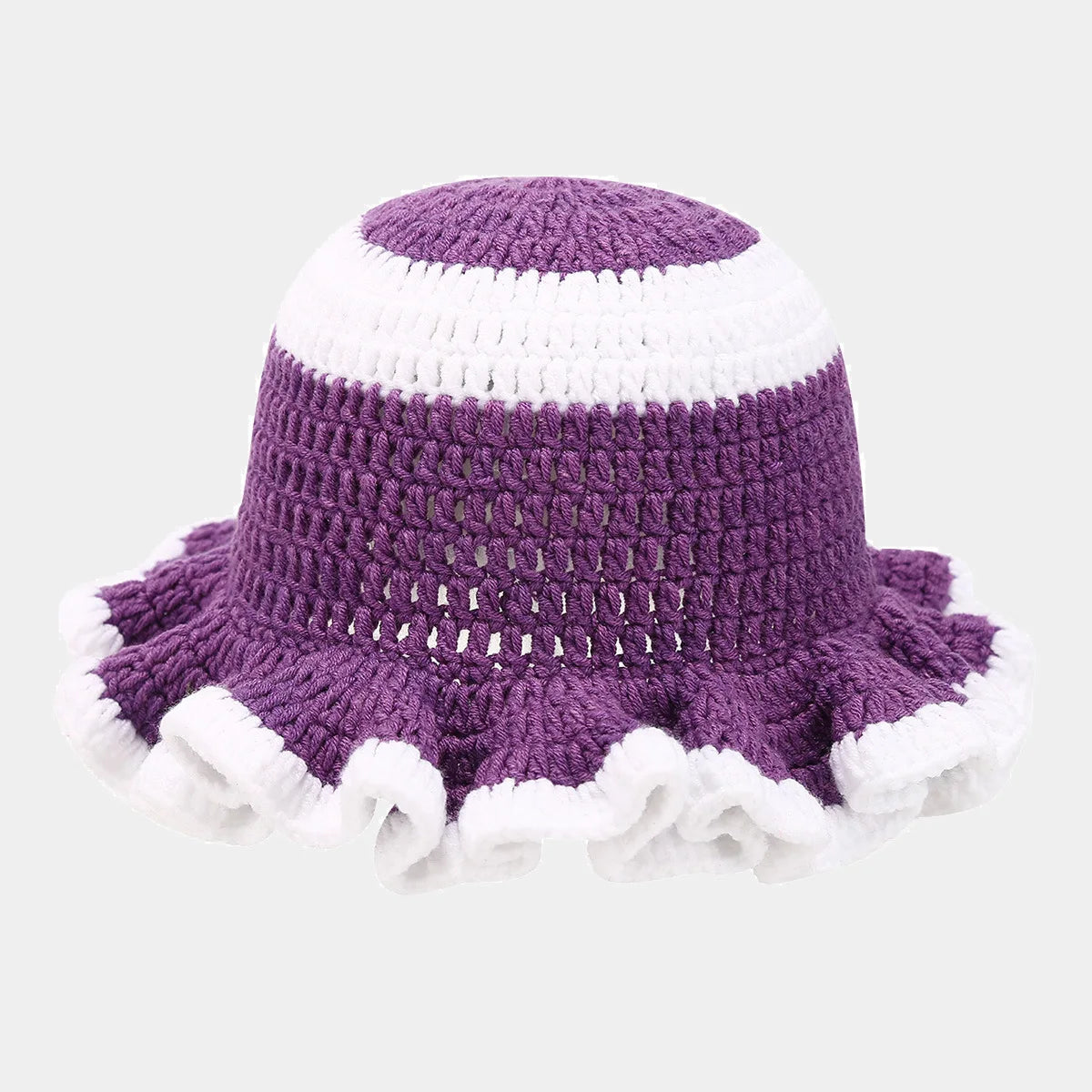 Ruffle Edge Knitted Bucket Hat Cross-border Hot Sale Hand Crocheted Hat Fashionable Colored Frilly Wool Bucket Hat