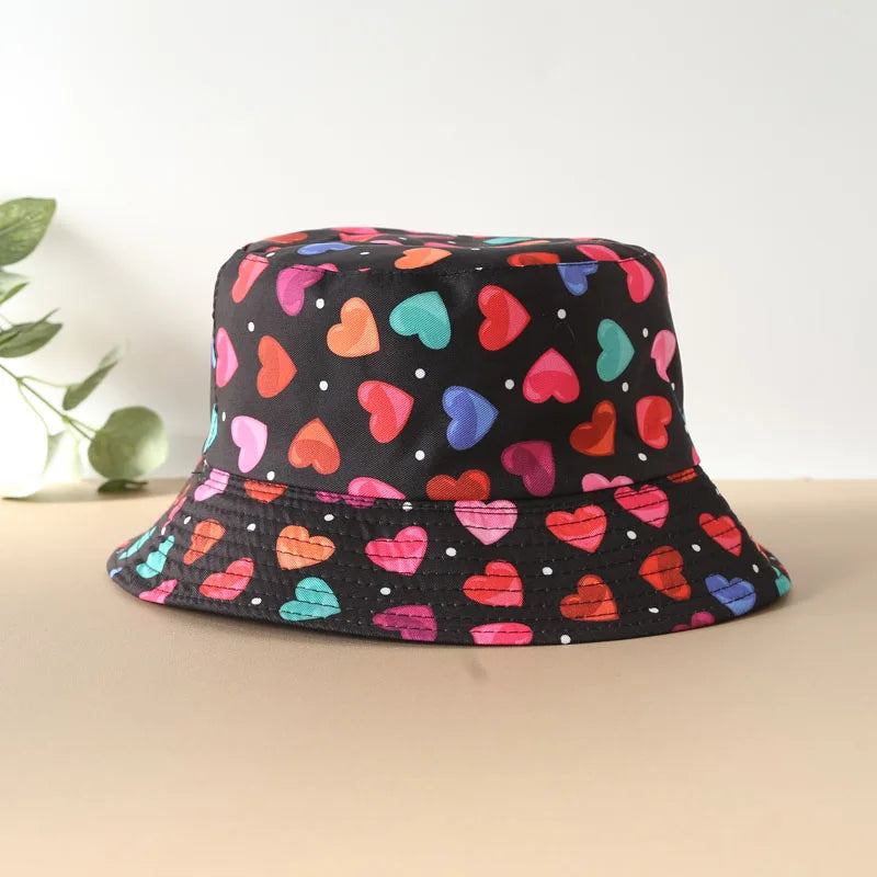 Rainbow Love Printed Reversible Bucket Hat European and American Men Fashionable Versatile Basin Hat Outdoor Sunshade Hat Women
