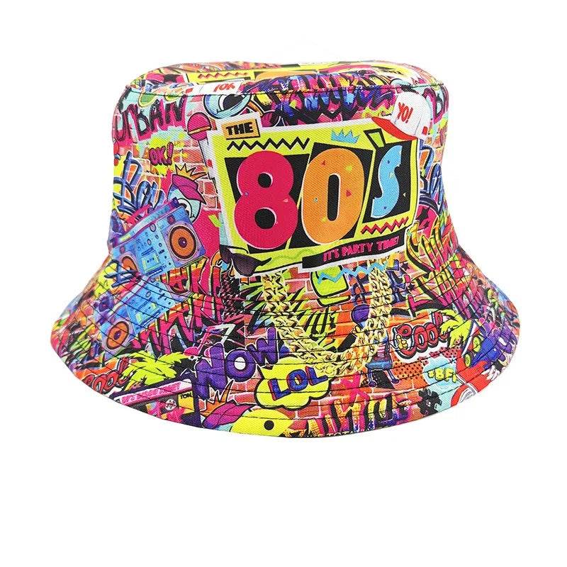 Graffiti bucket hat double-sided wearing retro sunshade sunscreen hat men and women outdoor versatile hip-hop printed pot hat