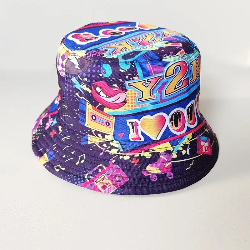 Graffiti bucket hat double-sided wearing retro sunshade sunscreen hat men and women outdoor versatile hip-hop printed pot hat