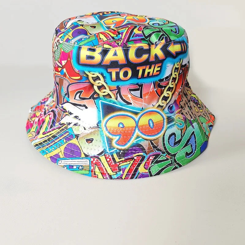 Graffiti bucket hat double-sided wearing retro sunshade sunscreen hat men and women outdoor versatile hip-hop printed pot hat