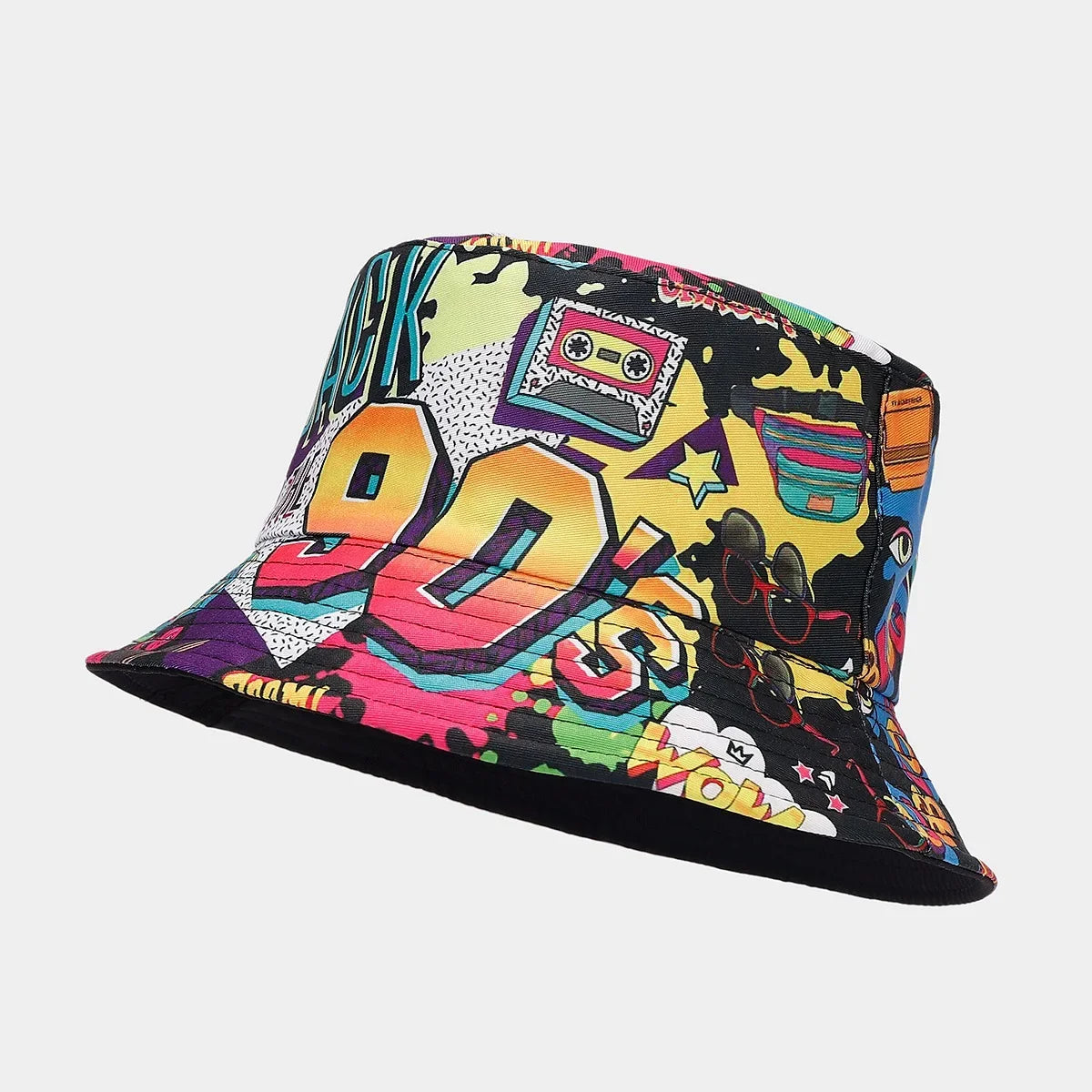 Summer Vintage 80 90 Party Graffiti Bucket Hat Men Women Reversible Panama European  American Classics Bob Fishing Beach Sun Hat