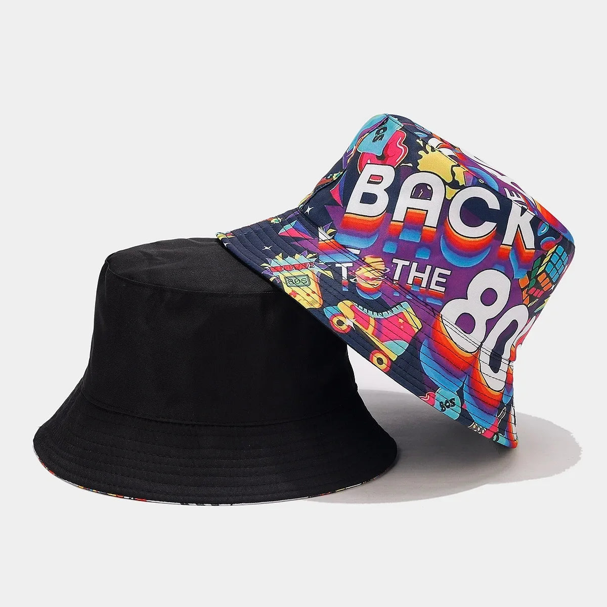 Summer Vintage 80 90 Party Graffiti Bucket Hat Men Women Reversible Panama European  American Classics Bob Fishing Beach Sun Hat