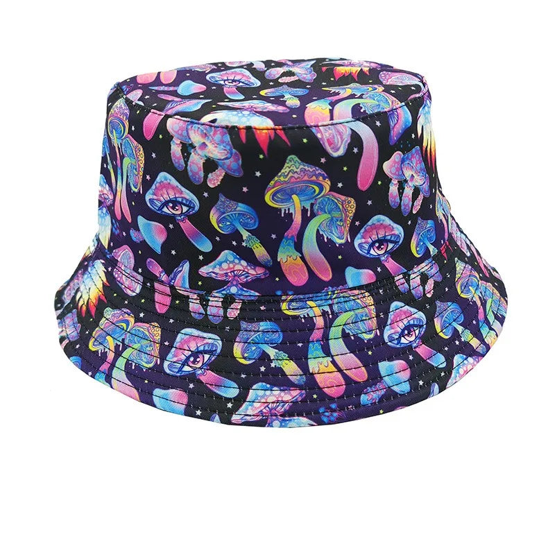 Graffiti bucket hat double-sided wearing retro sunshade sunscreen hat men and women outdoor versatile hip-hop printed pot hat