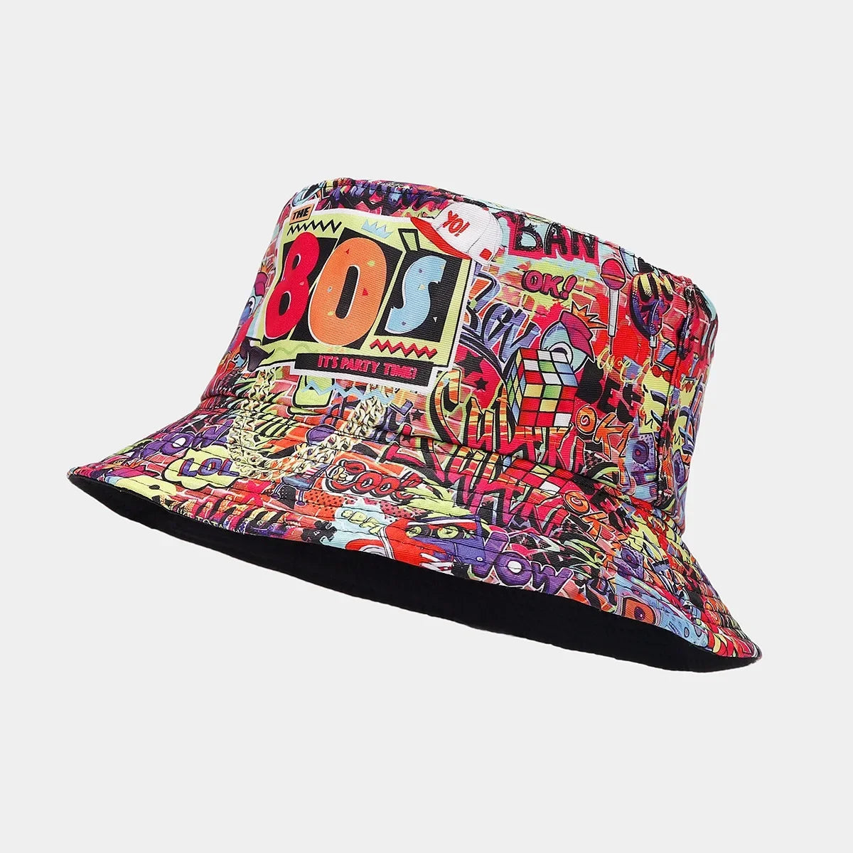 Summer Vintage 80 90 Party Graffiti Bucket Hat Men Women Reversible Panama European  American Classics Bob Fishing Beach Sun Hat