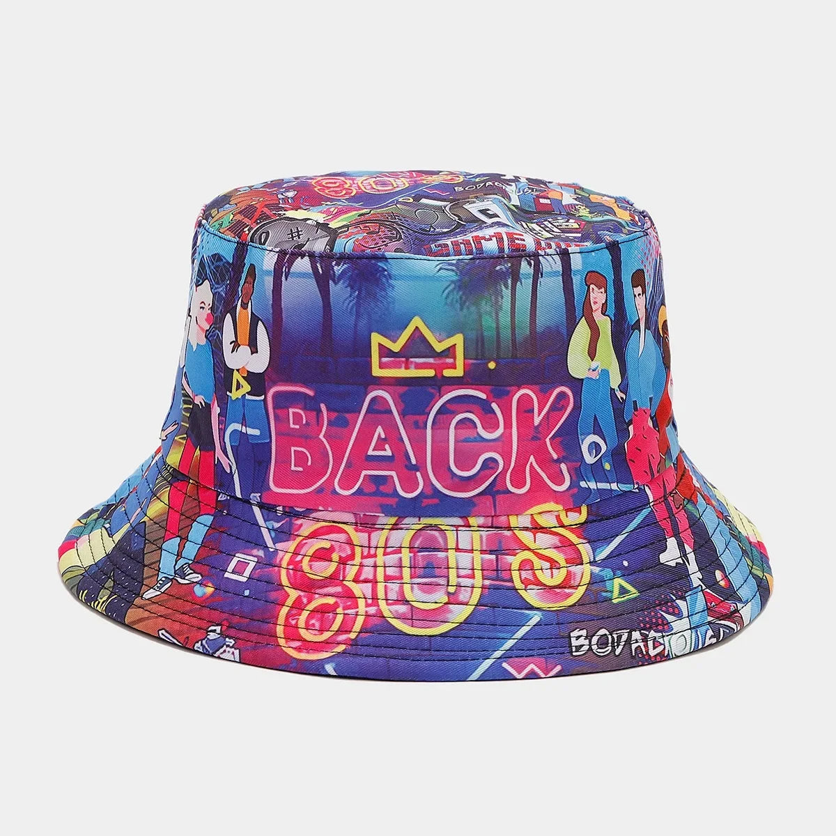 Summer Vintage 80 90 Party Graffiti Bucket Hat Men Women Reversible Panama European  American Classics Bob Fishing Beach Sun Hat