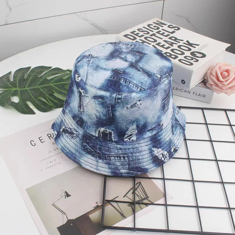 Graffiti bucket hat double-sided wearing retro sunshade sunscreen hat men and women outdoor versatile hip-hop printed pot hat