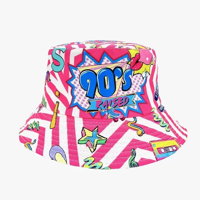 Graffiti bucket hat double-sided wearing retro sunshade sunscreen hat men and women outdoor versatile hip-hop printed pot hat