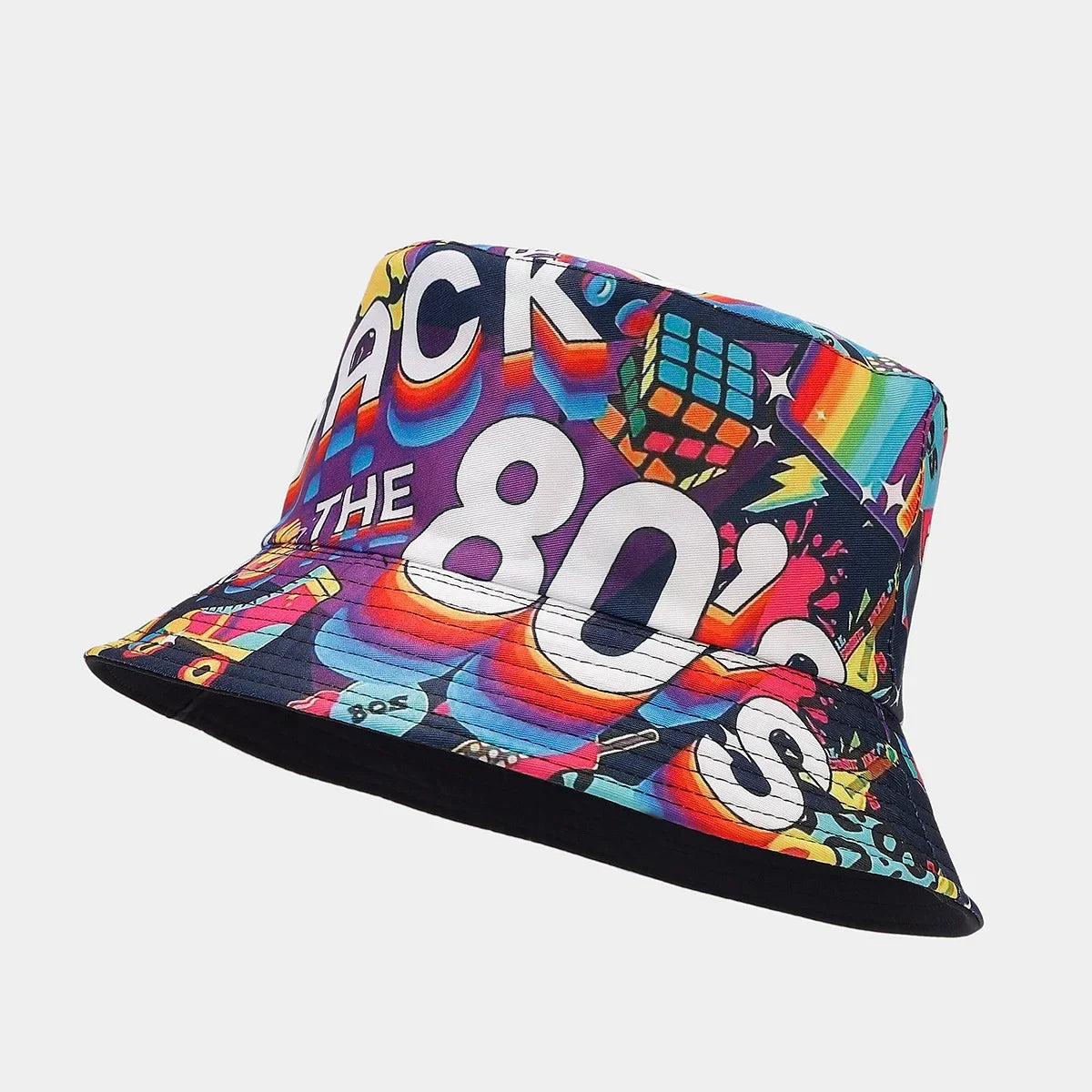 Summer Vintage 80 90 Party Graffiti Bucket Hat Men Women Reversible Panama European  American Classics Bob Fishing Beach Sun Hat