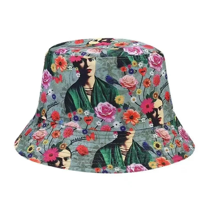 Graffiti bucket hat double-sided wearing retro sunshade sunscreen hat men and women outdoor versatile hip-hop printed pot hat