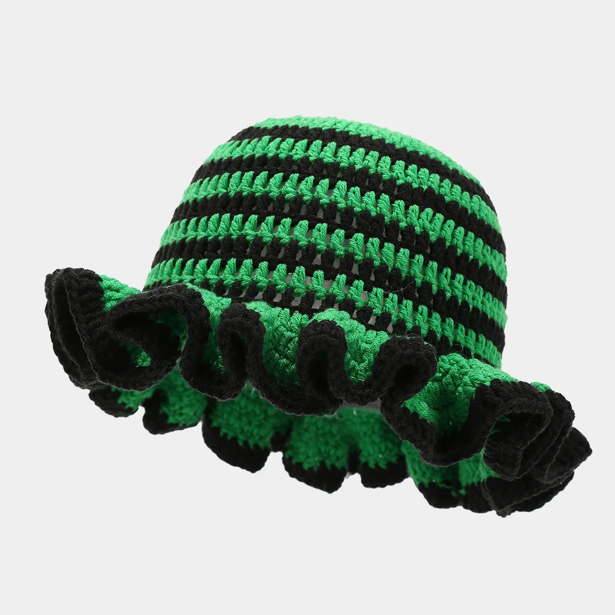 Ruffle Edge Knitted Bucket Hat Cross-border Hot Sale Hand Crocheted Hat Fashionable Colored Frilly Wool Bucket Hat