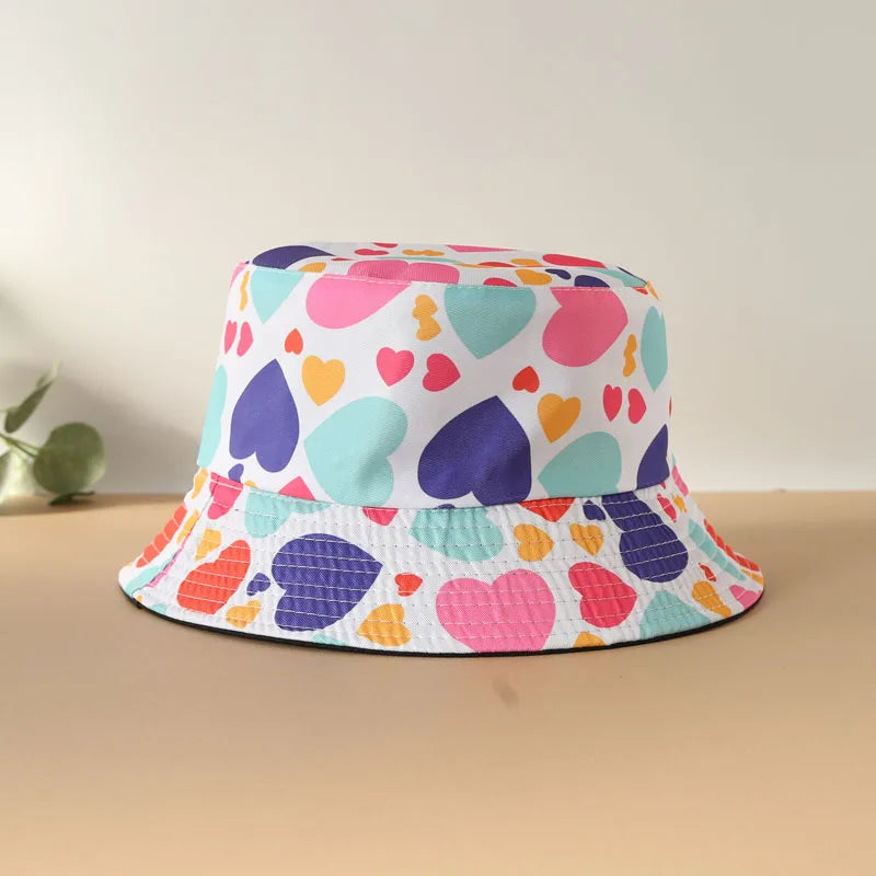 Rainbow Love Printed Reversible Bucket Hat European and American Men Fashionable Versatile Basin Hat Outdoor Sunshade Hat Women