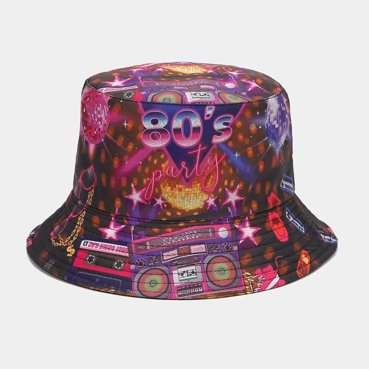 Summer Vintage 80 90 Party Graffiti Bucket Hat Men Women Reversible Panama European  American Classics Bob Fishing Beach Sun Hat