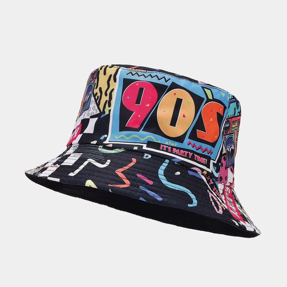 Summer Vintage 80 90 Party Graffiti Bucket Hat Men Women Reversible Panama European  American Classics Bob Fishing Beach Sun Hat