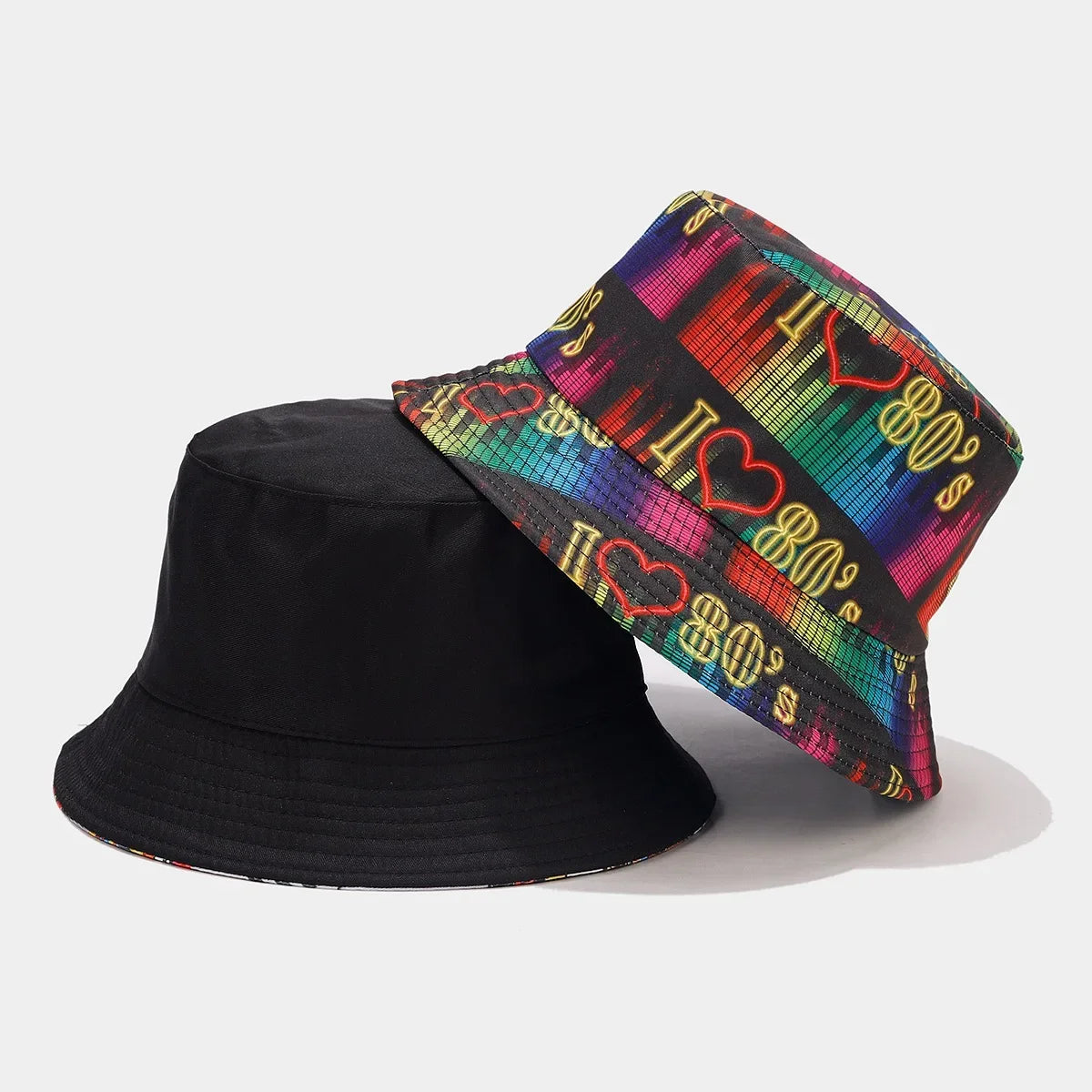Summer Vintage 80 90 Party Graffiti Bucket Hat Men Women Reversible Panama European  American Classics Bob Fishing Beach Sun Hat