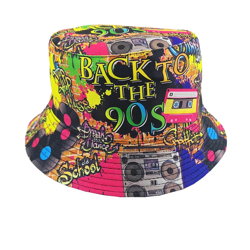 Graffiti bucket hat double-sided wearing retro sunshade sunscreen hat men and women outdoor versatile hip-hop printed pot hat
