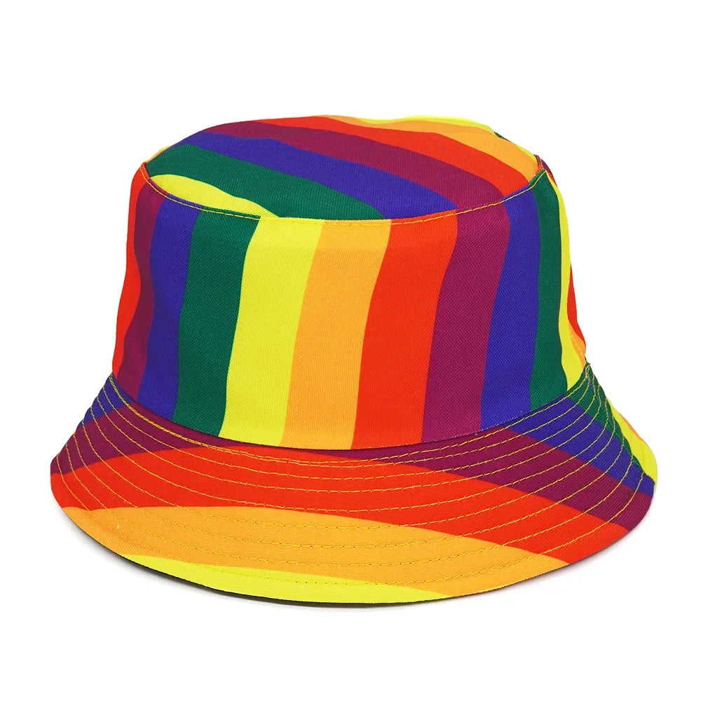 Vintage Rainbow Printed Fishing Hat Summer Fisherman Hat Reversible Bucket Hats For Women Men Street Hip Hop Bucket Cap 2023