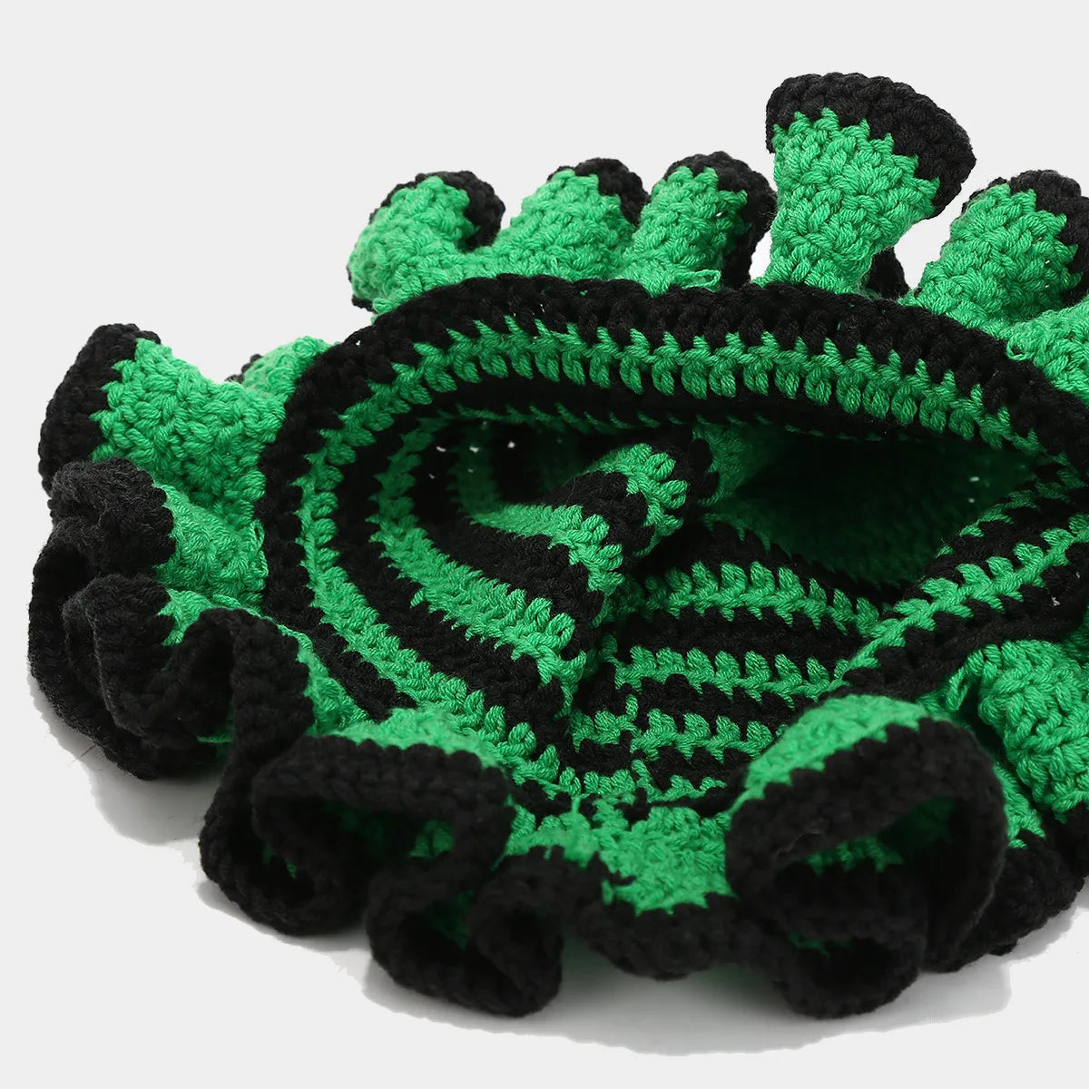 Ruffle Edge Knitted Bucket Hat Cross-border Hot Sale Hand Crocheted Hat Fashionable Colored Frilly Wool Bucket Hat
