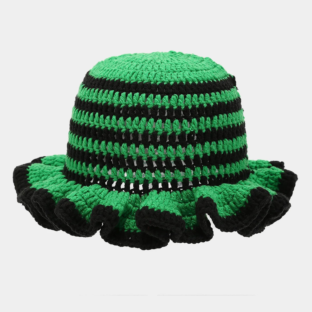 Ruffle Edge Knitted Bucket Hat Cross-border Hot Sale Hand Crocheted Hat Fashionable Colored Frilly Wool Bucket Hat