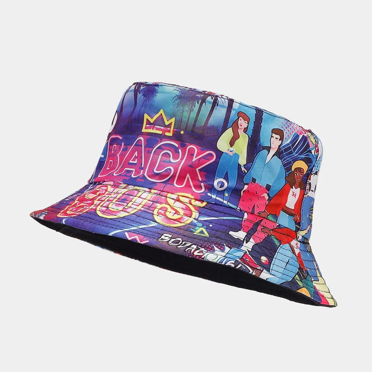 Summer Vintage 80 90 Party Graffiti Bucket Hat Men Women Reversible Panama European  American Classics Bob Fishing Beach Sun Hat