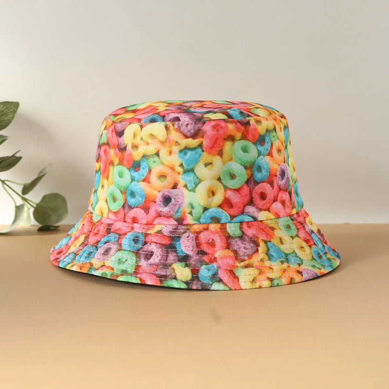 Rainbow Love Printed Reversible Bucket Hat European and American Men Fashionable Versatile Basin Hat Outdoor Sunshade Hat Women