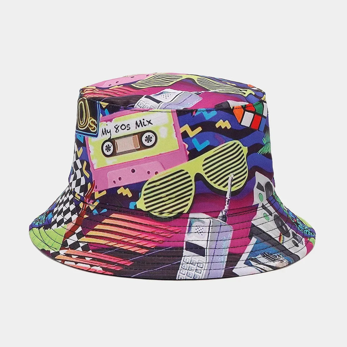 Summer Vintage 80 90 Party Graffiti Bucket Hat Men Women Reversible Panama European  American Classics Bob Fishing Beach Sun Hat
