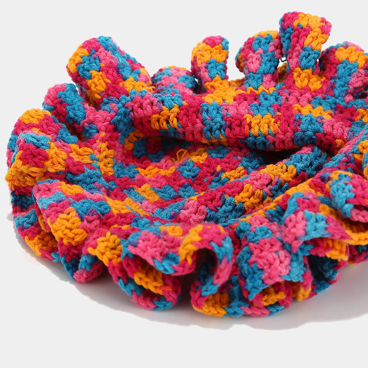 Ruffle Edge Knitted Bucket Hat Cross-border Hot Sale Hand Crocheted Hat Fashionable Colored Frilly Wool Bucket Hat